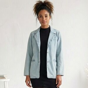 Dazy Plus Denim Blazer 0X Light Blue Oversized Two Button Jean Jacket Coat